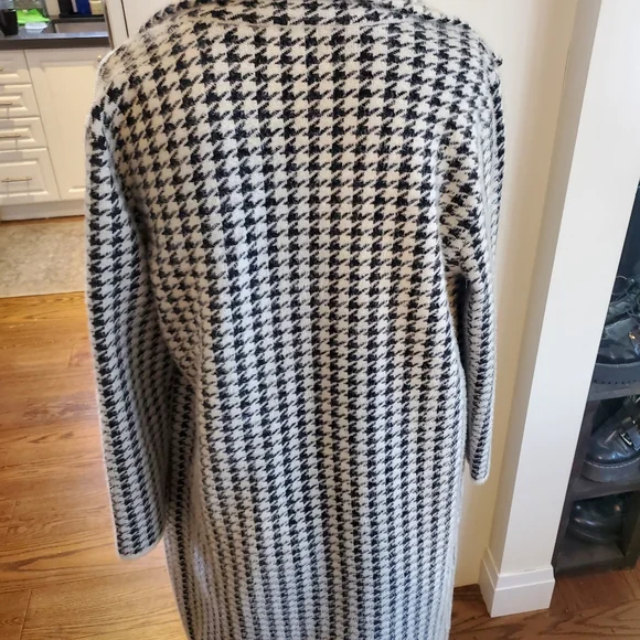 Houndstooth Long Open Front Coat  Black & White Chanel Style Cardigan Shacket - Picture 6 of 9